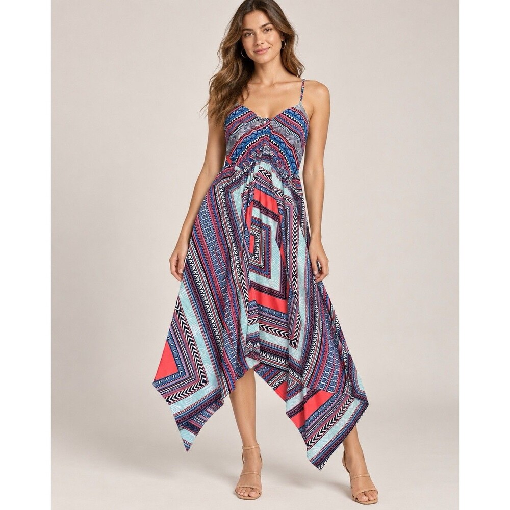 Earthbound Trading Co Dress Medium Geometric Handkerchief Hem Boho